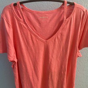 Lands' End Coral Size L Cold Shoulder Tee